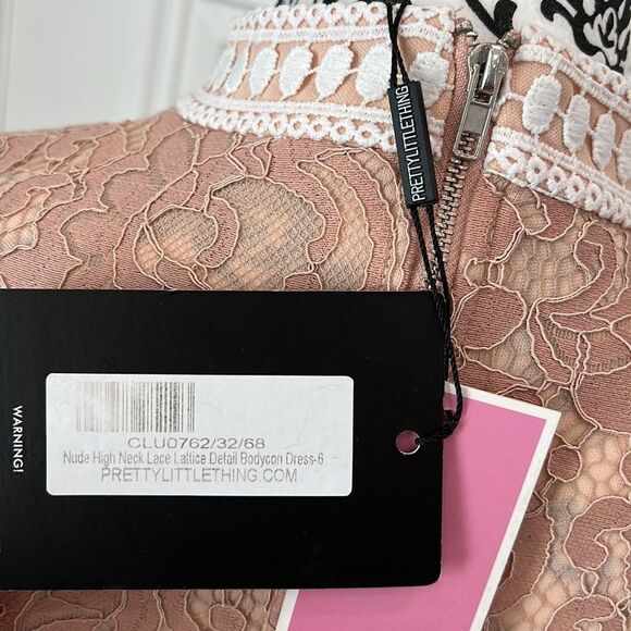 Pretty Little Thing Lace Lattice Detail Bodycon Dress Nude high neck 6 Gorgeous - Picture 6 of 7